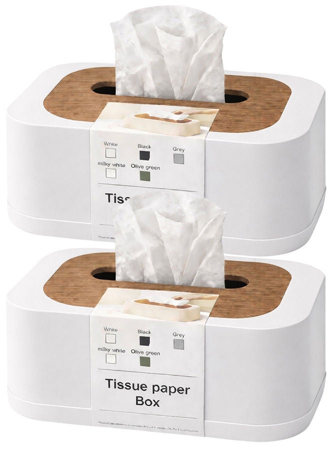 2 White Modern Tissue Box Cover with Lid – Decorative Rectangular Tissue Holder for Bathroom, Living Room, Bedroom & Office